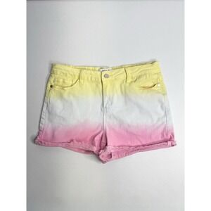 Judy Blue Women's L Tie Dye Ombre Denim Shorts Yellow White Pink Stretch Summer